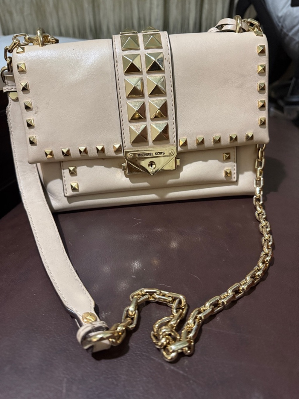 Michael Kors Blush Leather Studded Crossbody with Gold Hardware